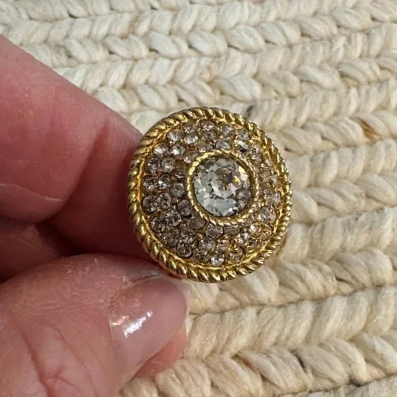 CHANEL Gold-Tone Pave Crystal Round Button Earrings - Picture 4 of 7